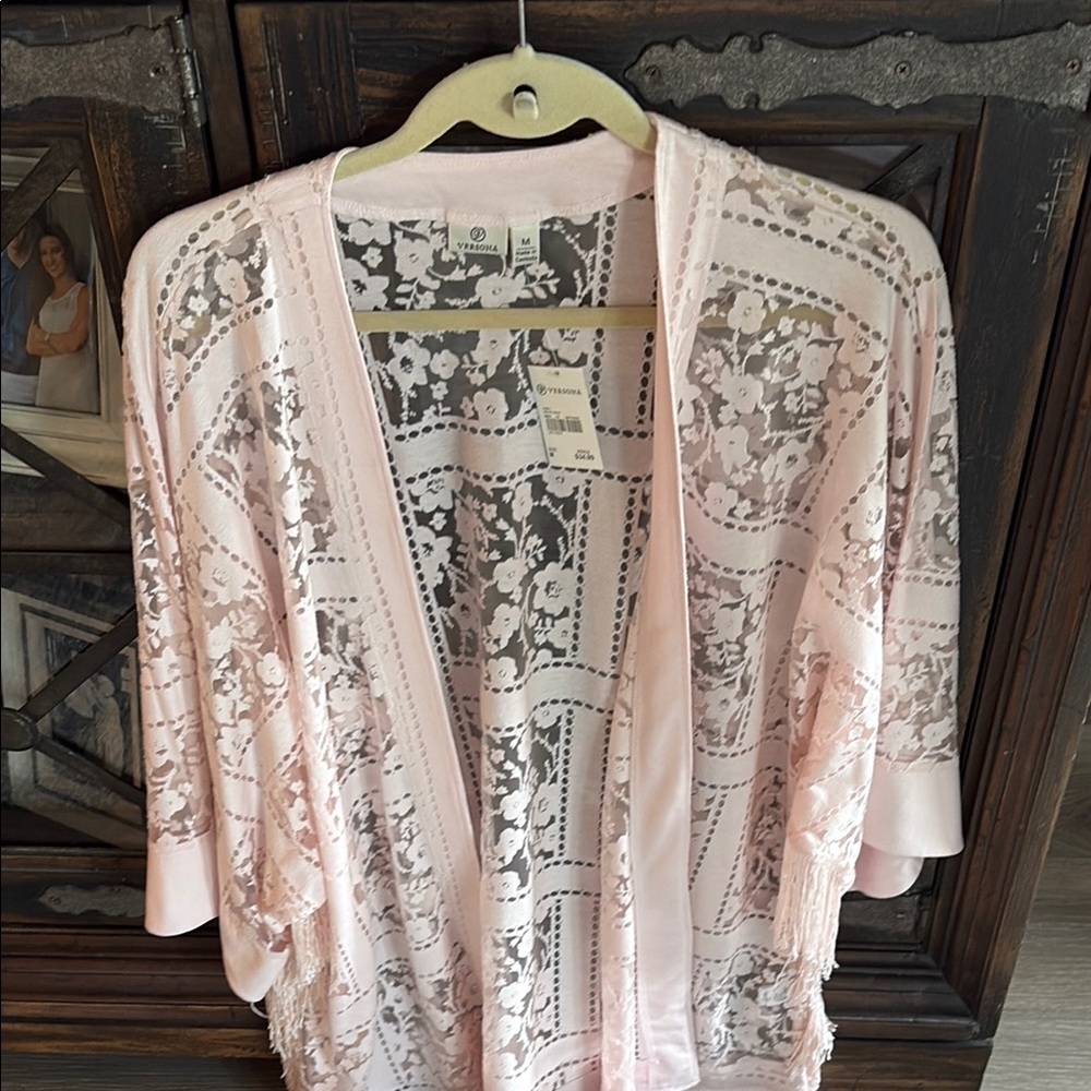 Versona Pink Lace Robe with 3/4 Sleeves